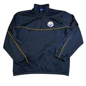 Pittsburgh Steelers Reebok 1/4 Zip Jacket Size Large Pullover Black Yellow